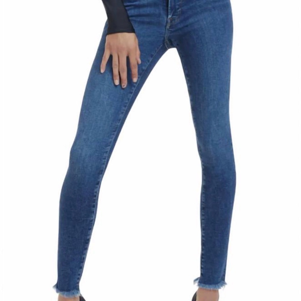 Good American Good Legs High Waist Raw Hem Skinny Jeans Blue Size 10/30